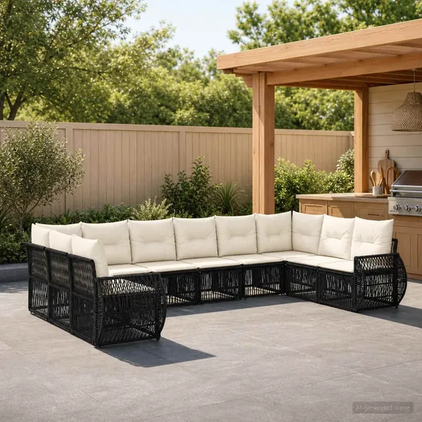 Ensemble de canapé de jardin 10 pcs Noir et blanc crème