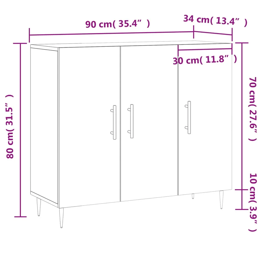 Buffet blanc 90x34x80 cm bois d'ingénierie - 13