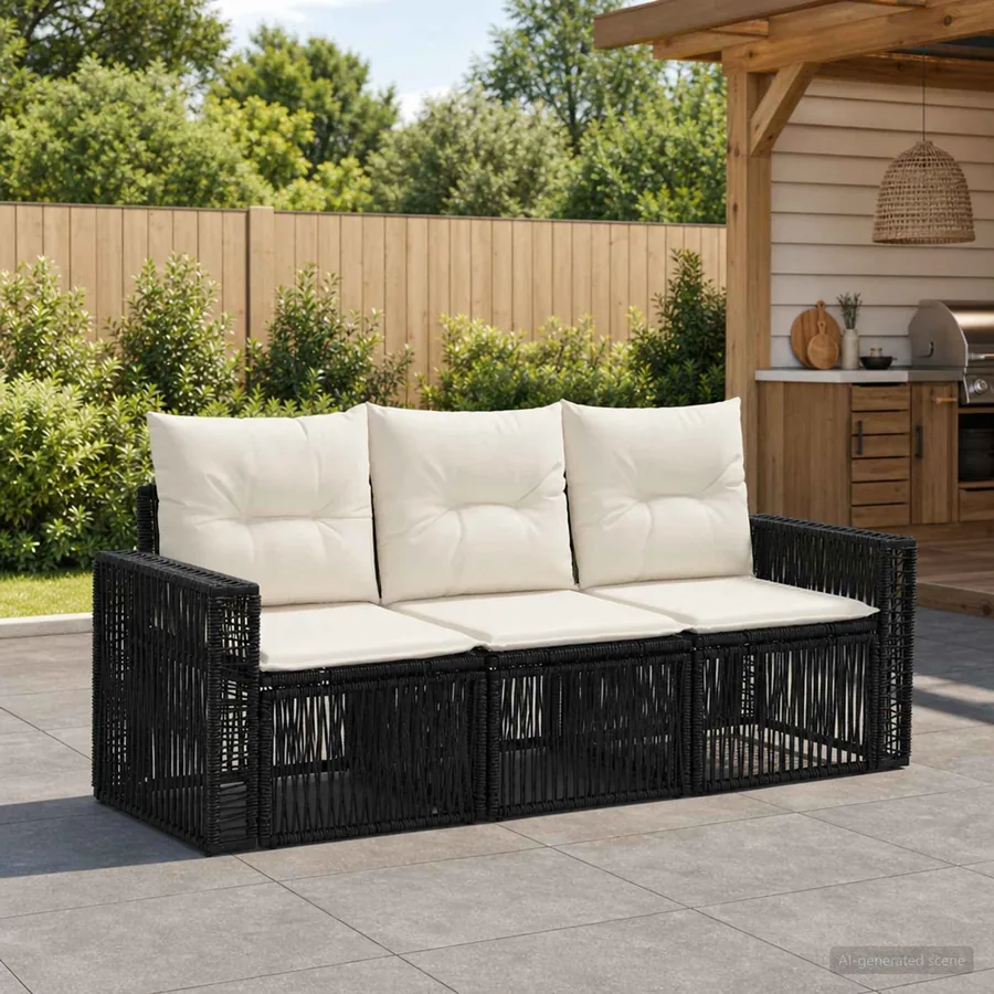 Ensemble de canapé de jardin 3 pcs Noir et blanc crème
