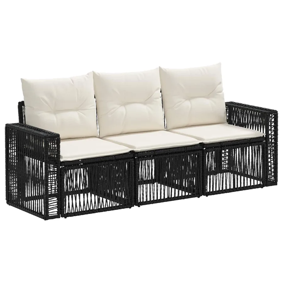 Ensemble de canapé de jardin 3 pcs Noir et blanc crème - 2