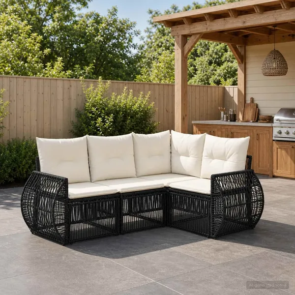 Ensemble de canapé de jardin 4 pcs Noir et blanc crème