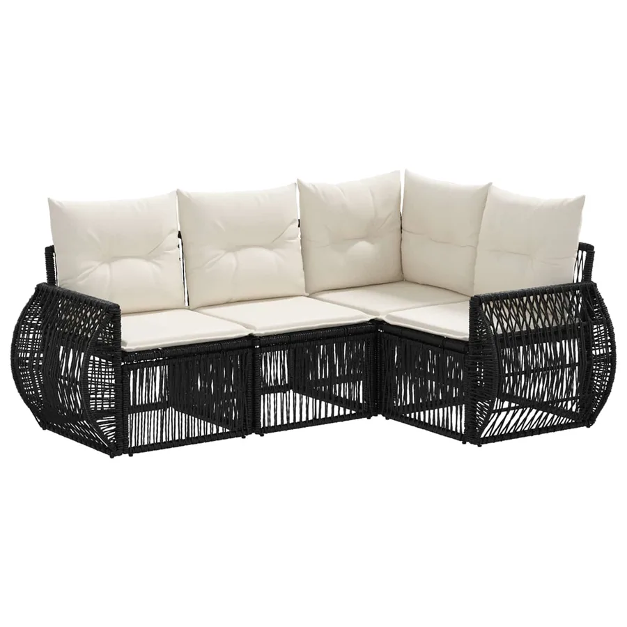 Ensemble de canapé de jardin 4 pcs Noir et blanc crème - 2