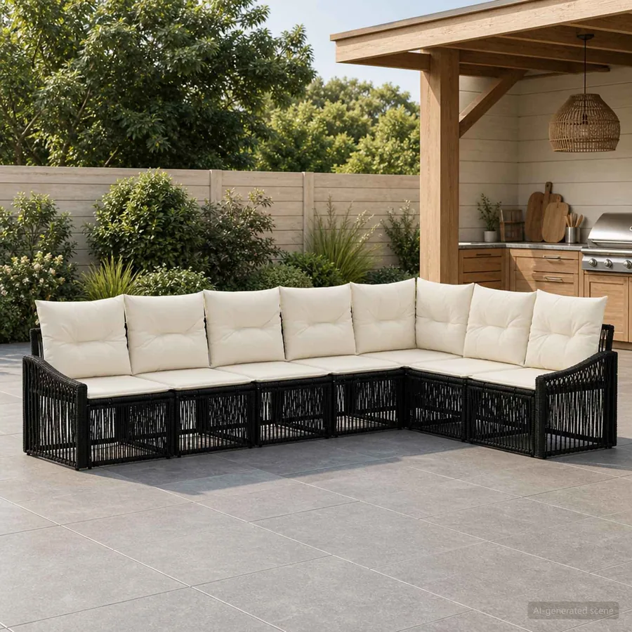 Ensemble de canapé de jardin 7 pcs Noir polyrotin