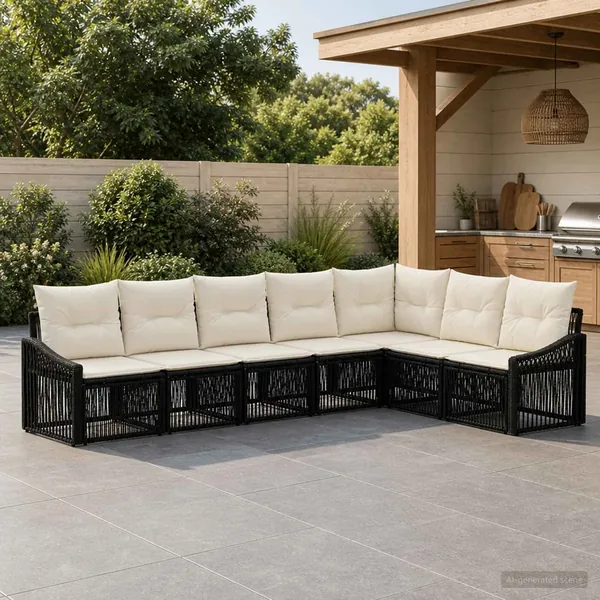 Ensemble de canapé de jardin 7 pcs Noir polyrotin