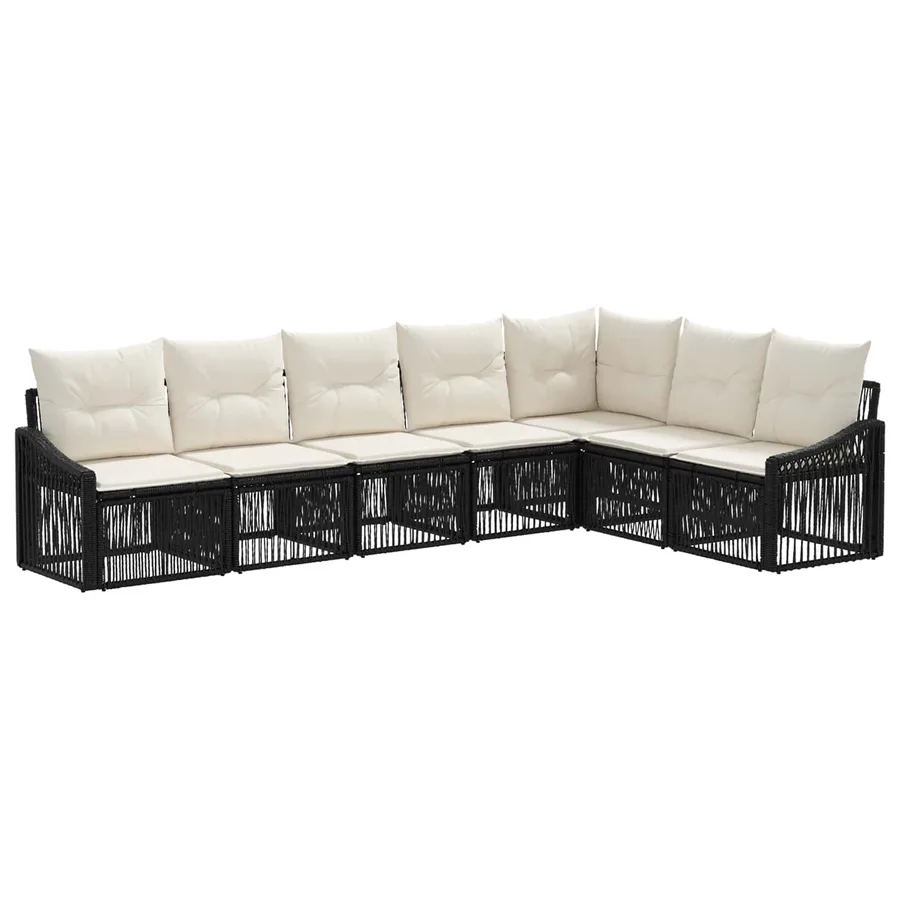 Ensemble de canapé de jardin 7 pcs Noir polyrotin - 2