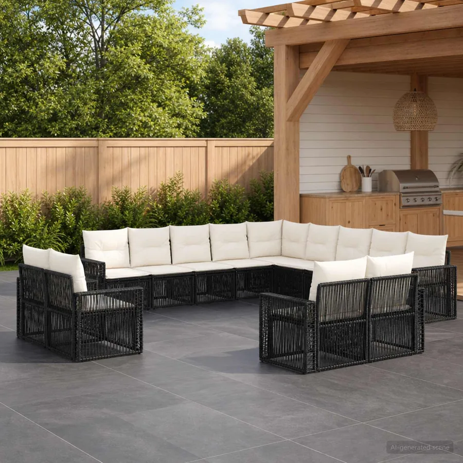 Ensemble de canapé de jardin 13 pcs Noir et blanc crème