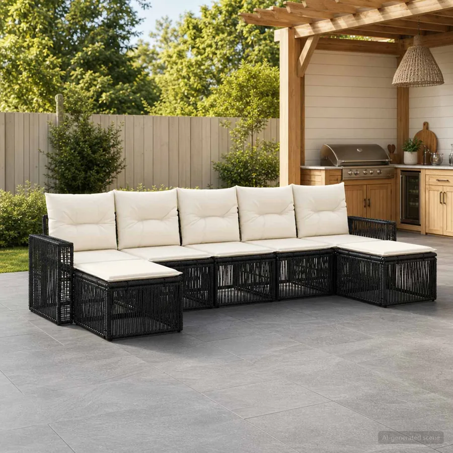Ensemble de canapé de jardin 7 pcs Noir et blanc crème