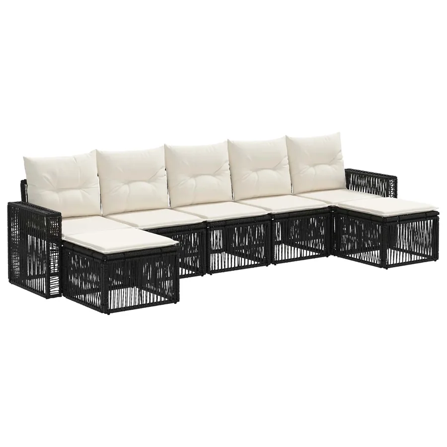 Ensemble de canapé de jardin 7 pcs Noir et blanc crème - 2