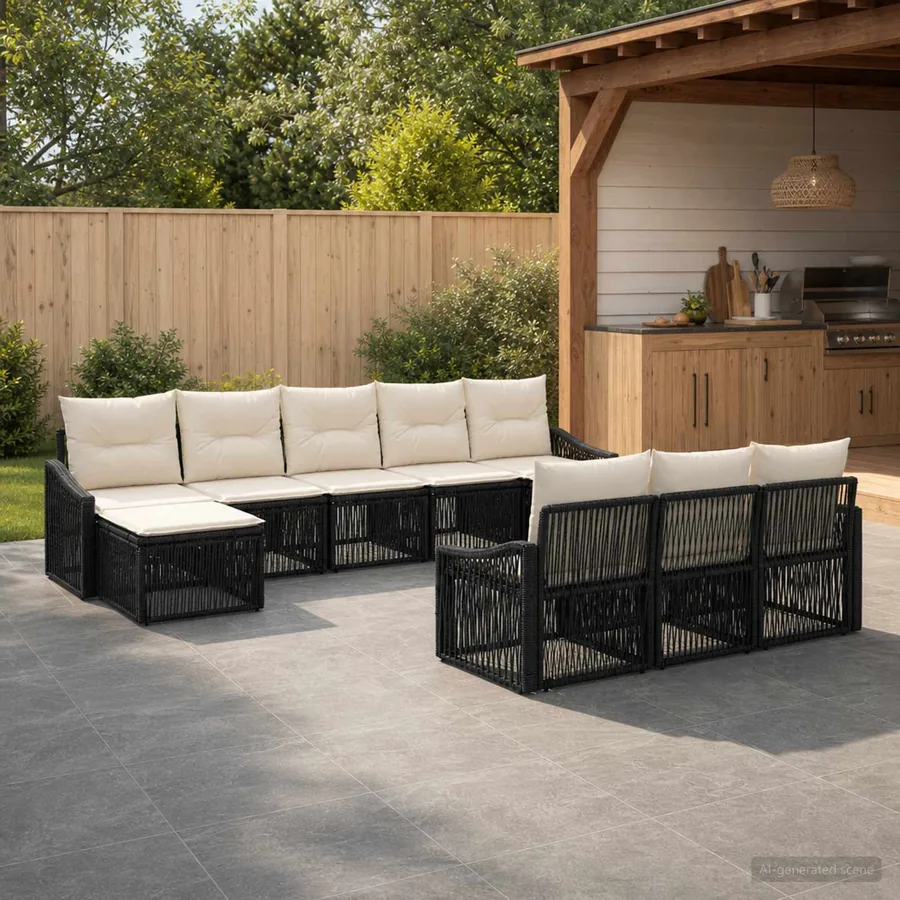 Ensemble de canapé de jardin 10 pcs Noir polyrotin