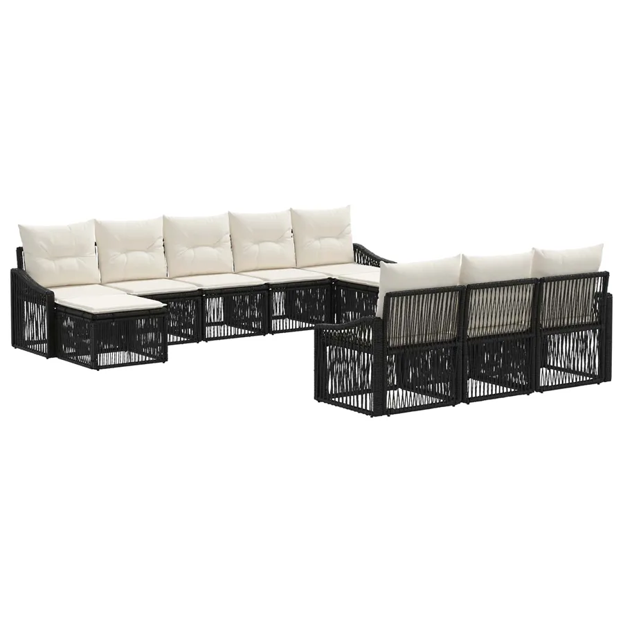 Ensemble de canapé de jardin 10 pcs Noir polyrotin - 2