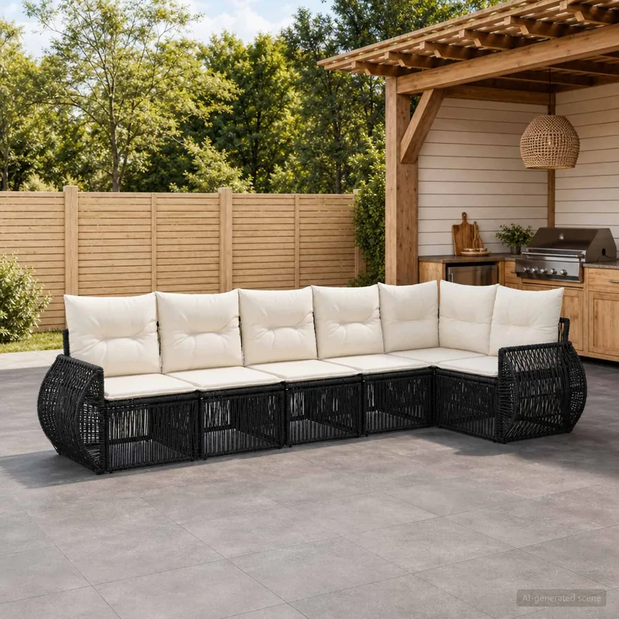 Ensemble de canapé de jardin 6 pcs Noir et blanc crème