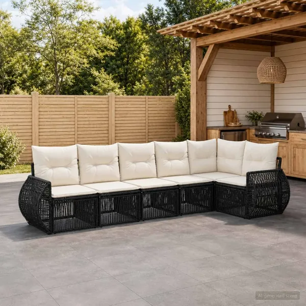 Ensemble de canapé de jardin 6 pcs Noir et blanc crème