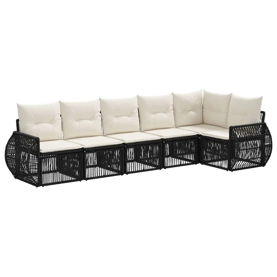 Ensemble de canapé de jardin 6 pcs Noir et blanc crème - 2