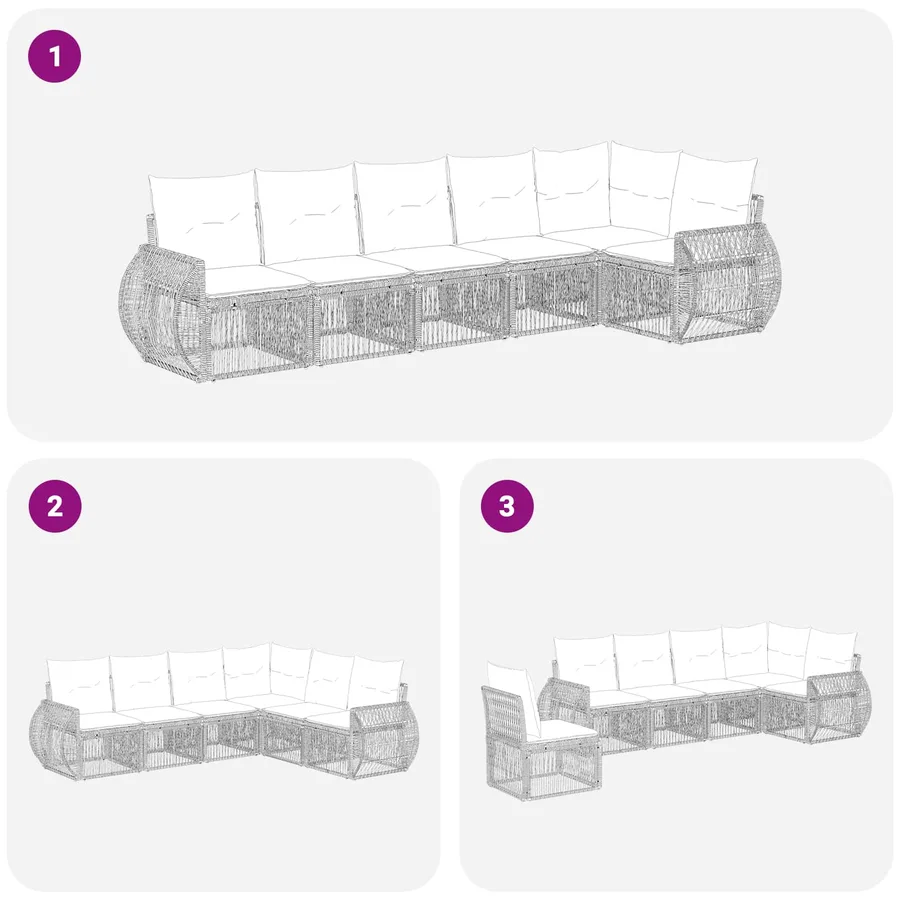 Ensemble de canapé de jardin 6 pcs Noir et blanc crème - 6