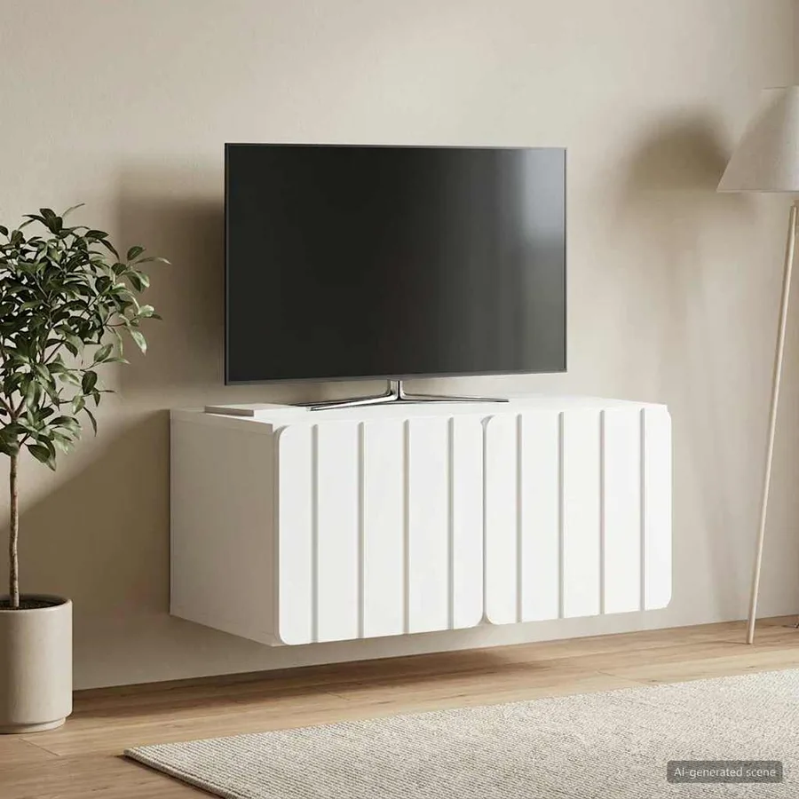 Meuble TV mural 59,5 x 41 x 30 cm Blanc Bois d'ingénierie - 4