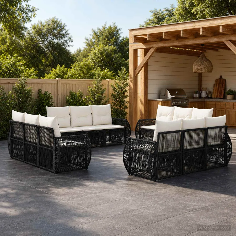 Ensemble de canapé de jardin 12 pcs Noir et blanc crème