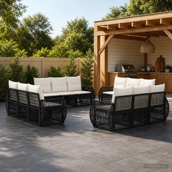 Ensemble de canapé de jardin 12 pcs Noir et blanc crème