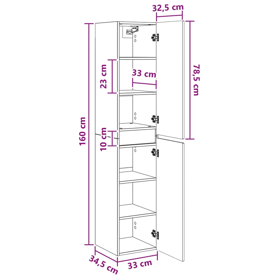 Cabinet de Salle de Bain Mural Blanc 33 x 34,5 x 160 cm - 9