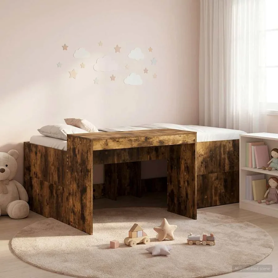 Lit haut pour enfants avec bureau Chêne fumé 75 x 190 cm