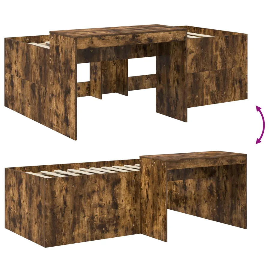 Lit haut pour enfants avec bureau Chêne fumé 75 x 190 cm - 8