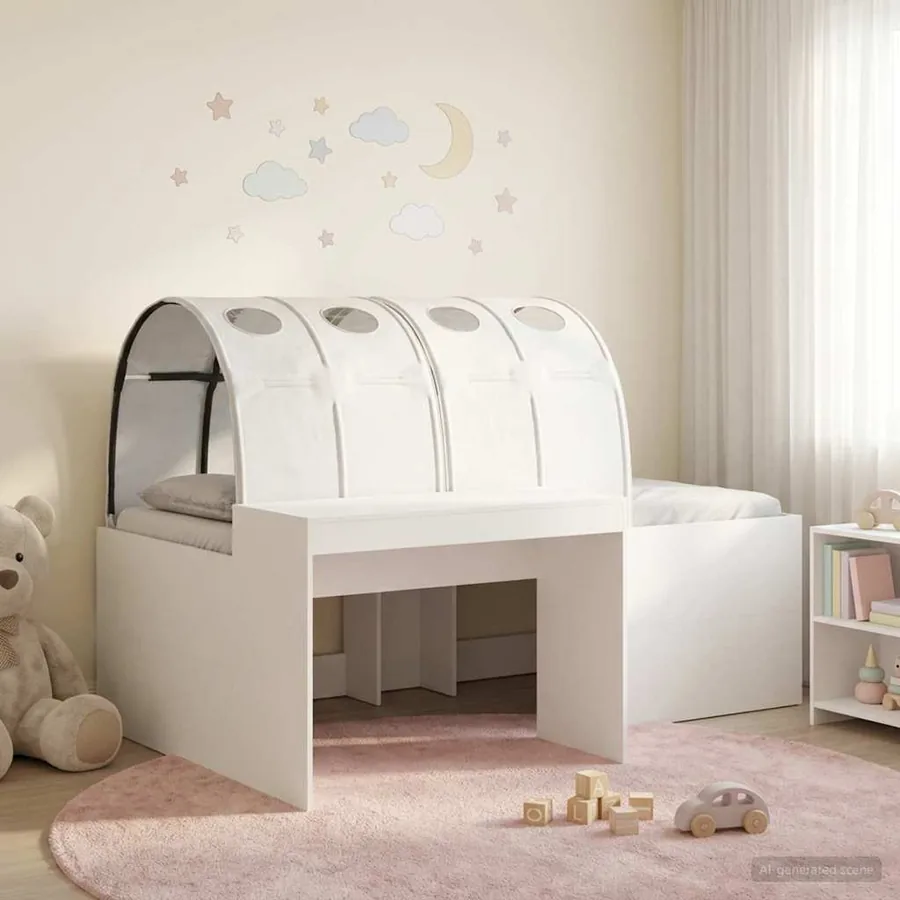 Lit avec Tunnel 3 pc Chêne Artisanal et Blanc Bois d'ingénierie