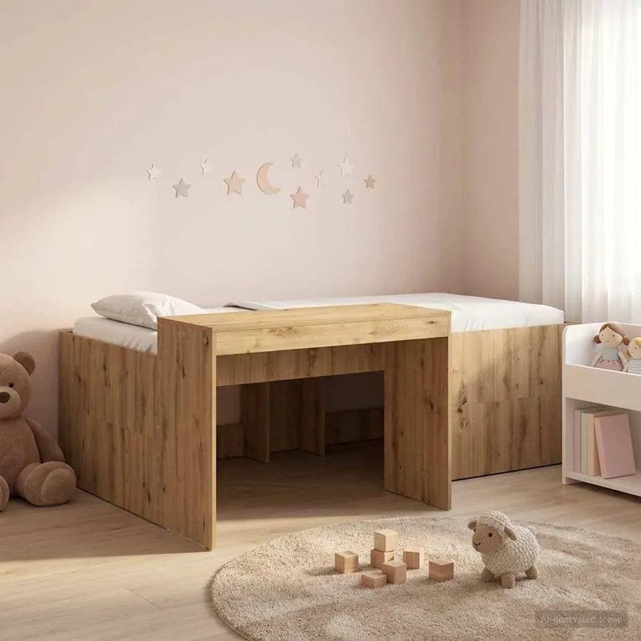 Lit haut pour enfants avec bureau Chêne artisanal 98,5 x 200 cm