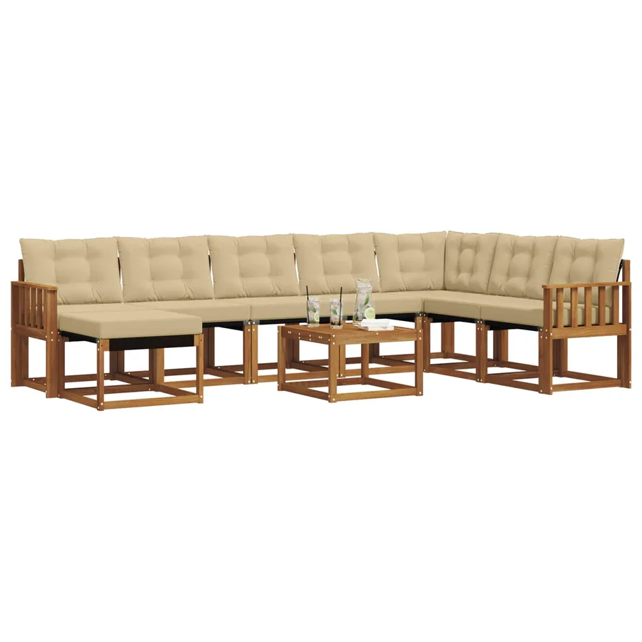 Ensemble de canapés d'extérieur 9 pcs Naturel et Beige - 3