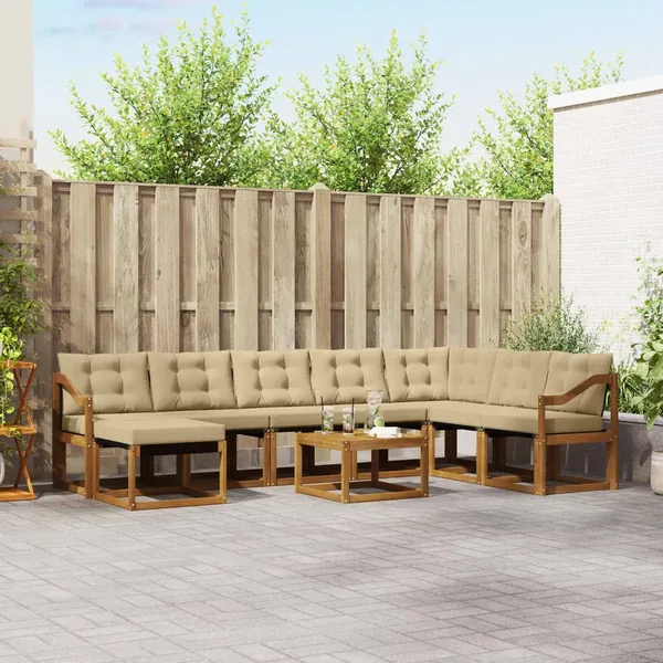 Ensemble de canapés d'extérieur 9 pcs Naturel et Beige