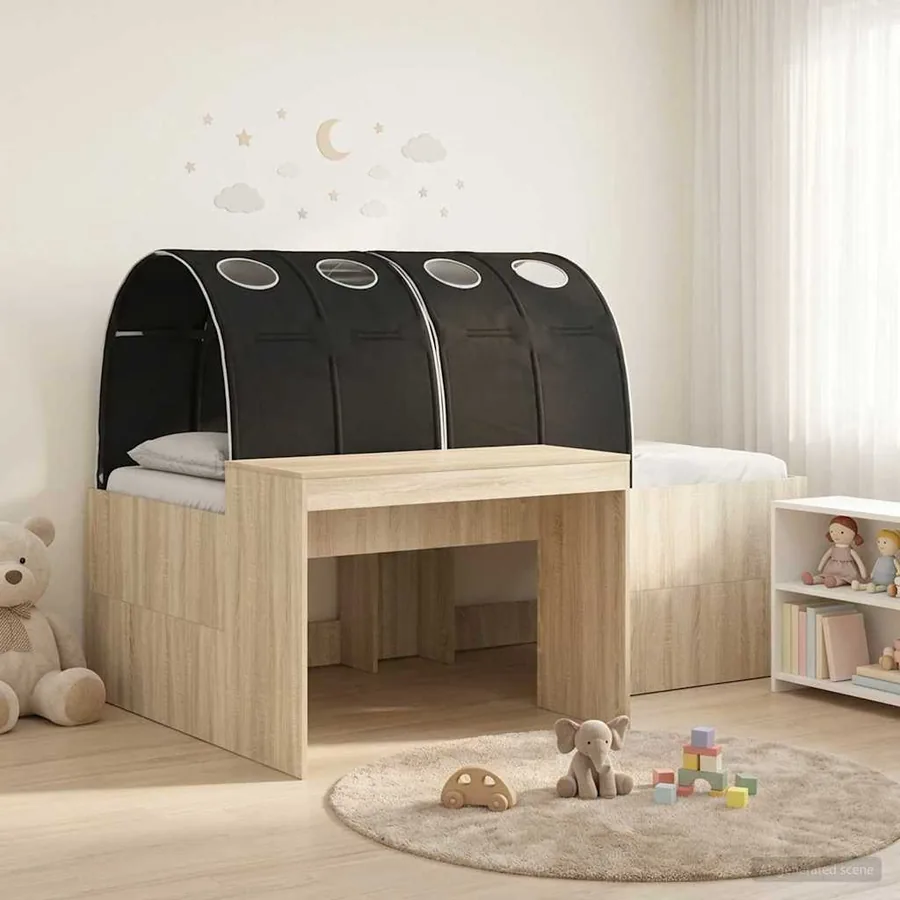 Lit avec Tunnel 3 pc Chêne Sonoma et noir Bois d'ingénierie
