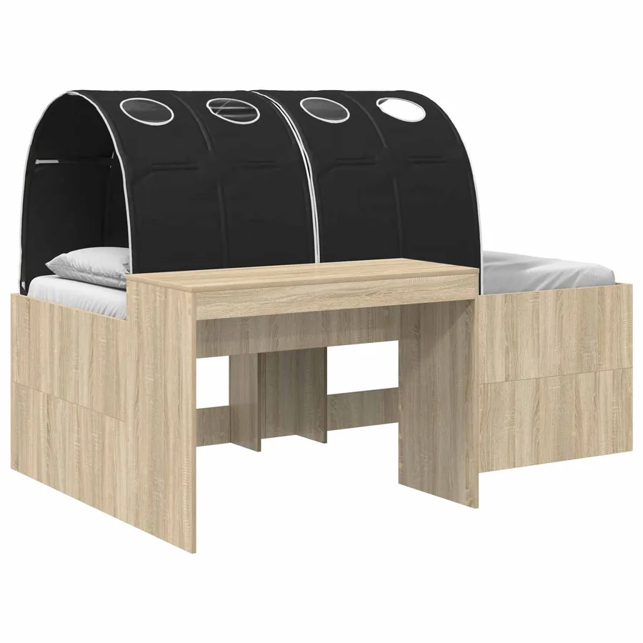 Lit avec Tunnel 3 pc Chêne Sonoma et noir Bois d'ingénierie - 2