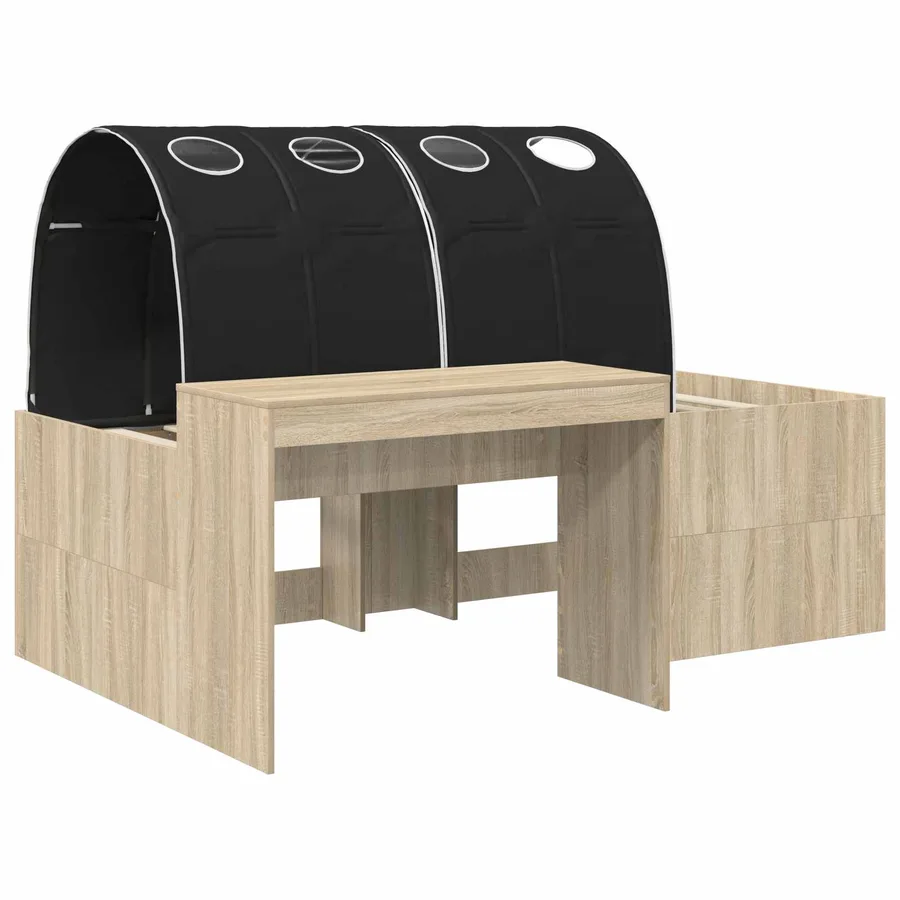 Lit avec Tunnel 3 pc Chêne Sonoma et noir Bois d'ingénierie - 3