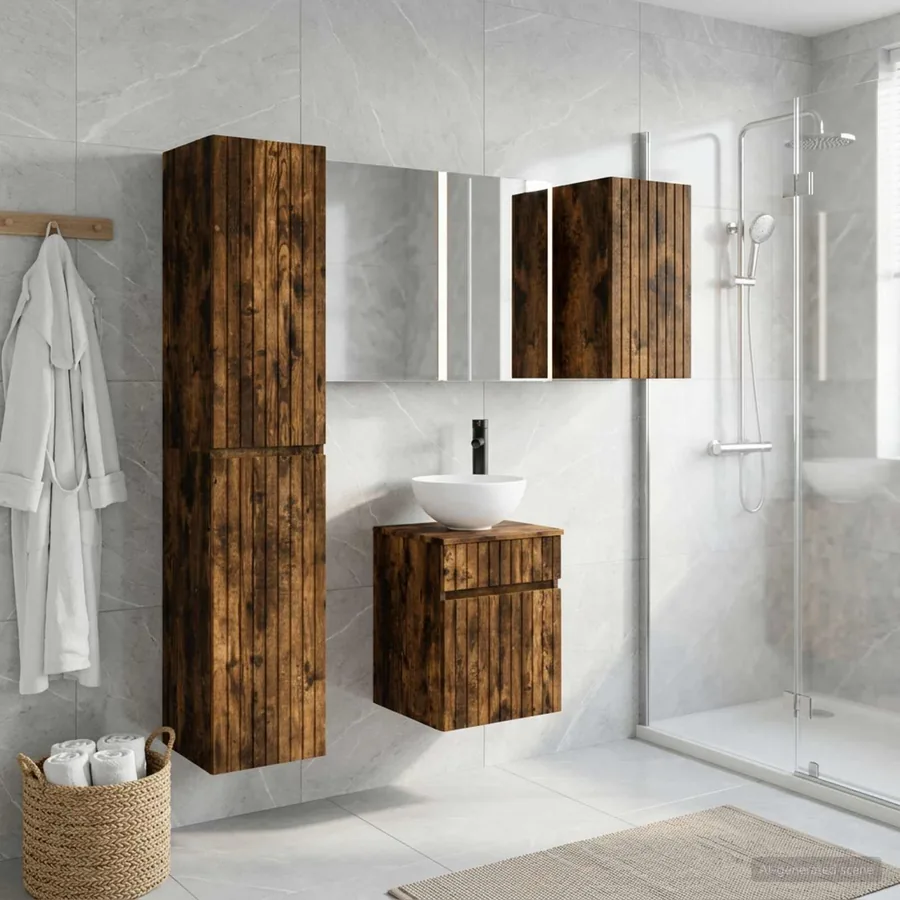 Ensemble d'armoire de salle de bain 5 pcs Chêne fumé