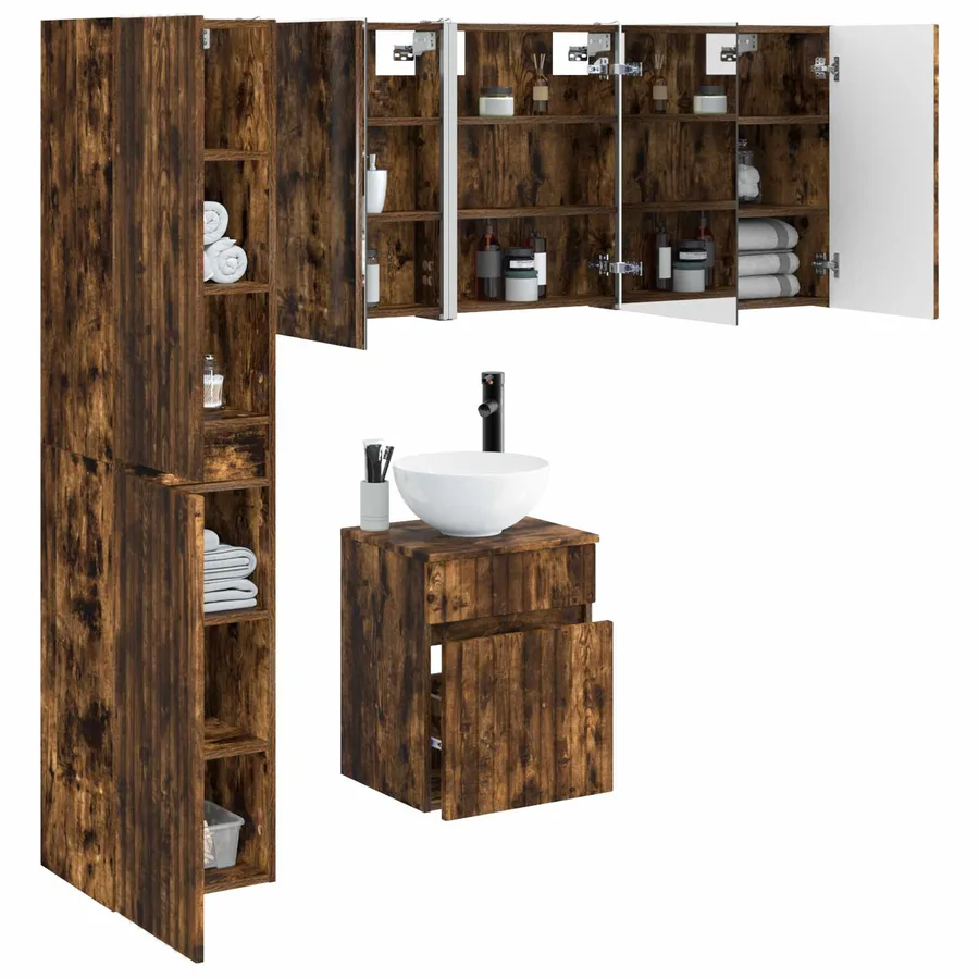 Ensemble d'armoire de salle de bain 5 pcs Chêne fumé - 3