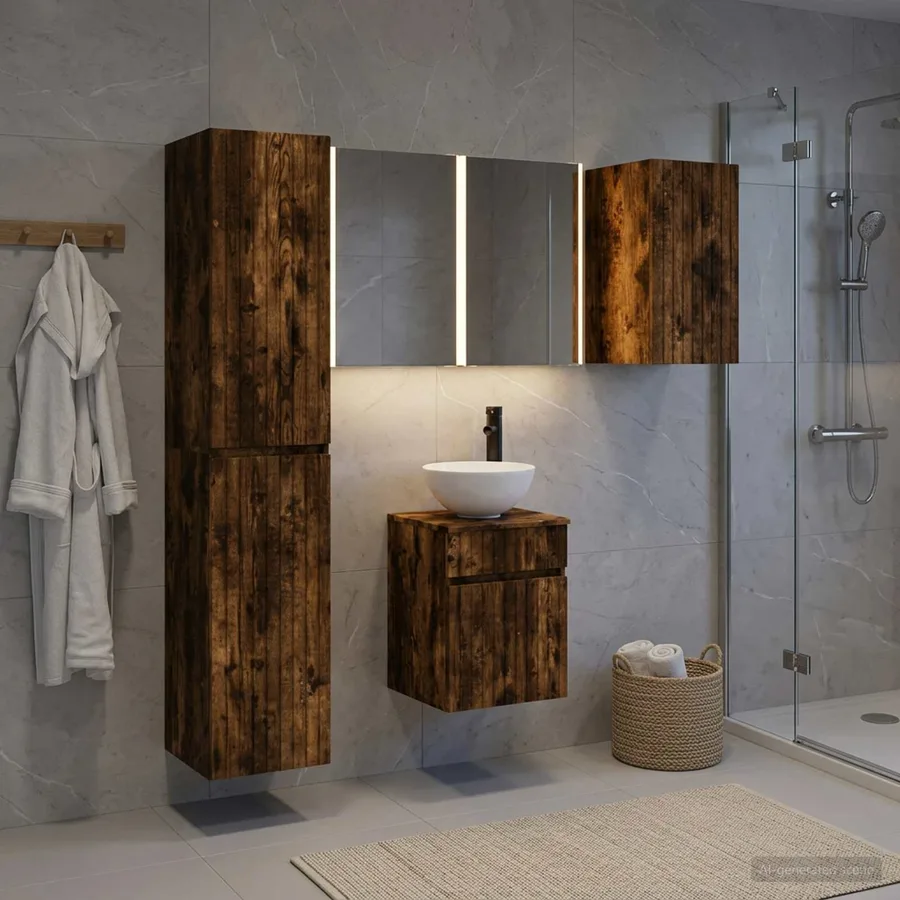 Ensemble d'armoire de salle de bain 5 pcs Chêne fumé - 4