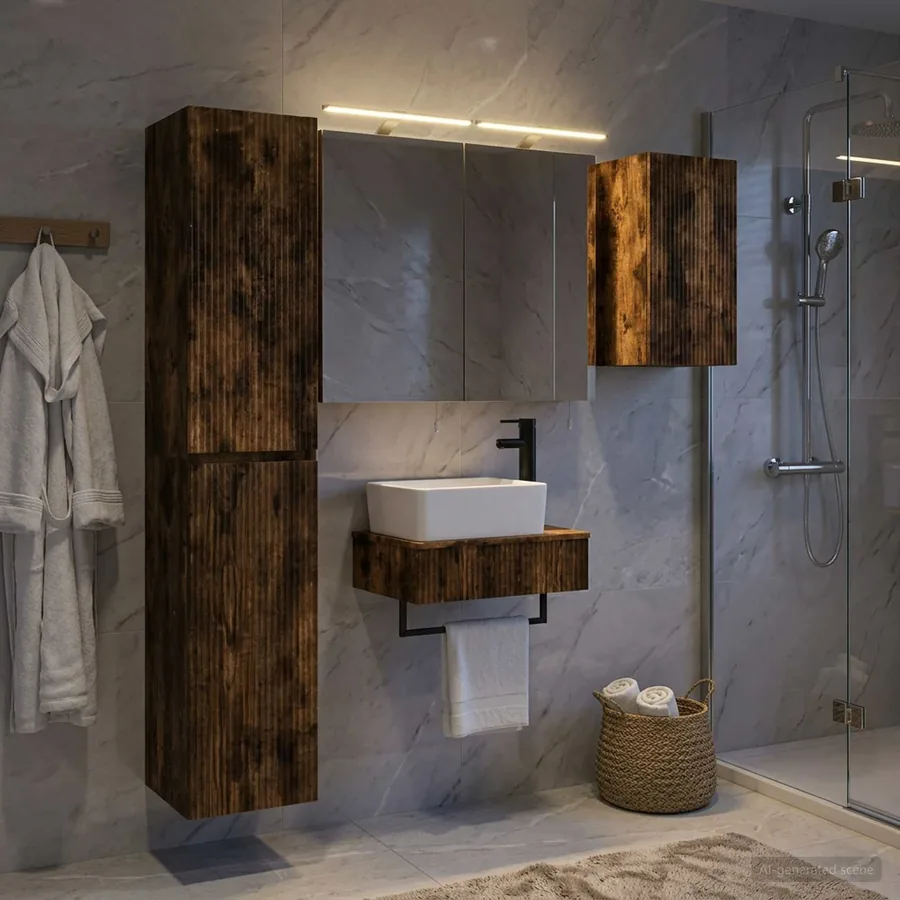 Ensemble de mobilier de salle de bain 5 pcs Chêne fumé