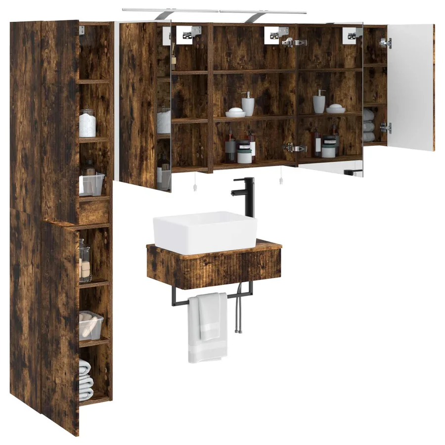 Ensemble de mobilier de salle de bain 5 pcs Chêne fumé - 3