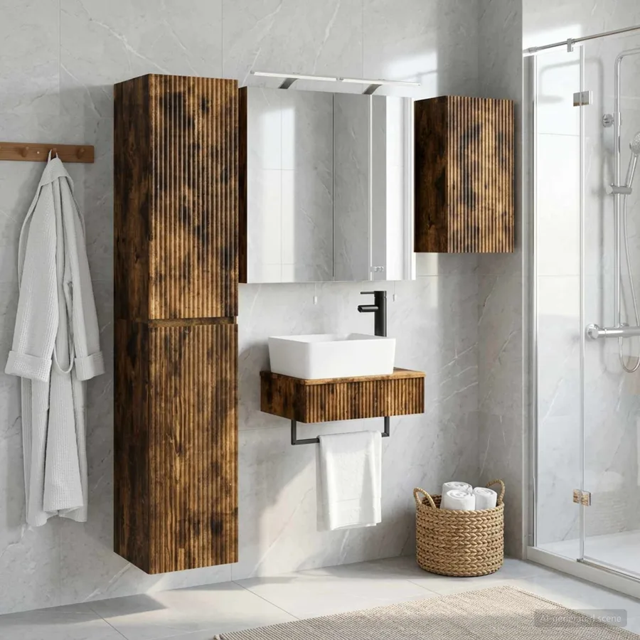 Ensemble de mobilier de salle de bain 5 pcs Chêne fumé - 4