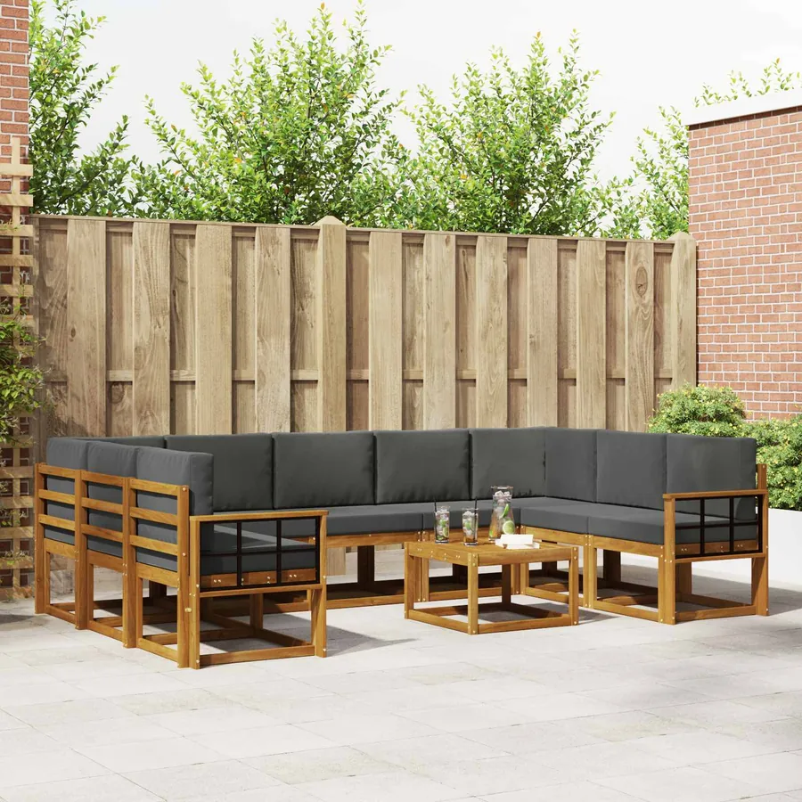 Ensemble de canapés d'extérieur 10 pcs Naturel et Anthracite