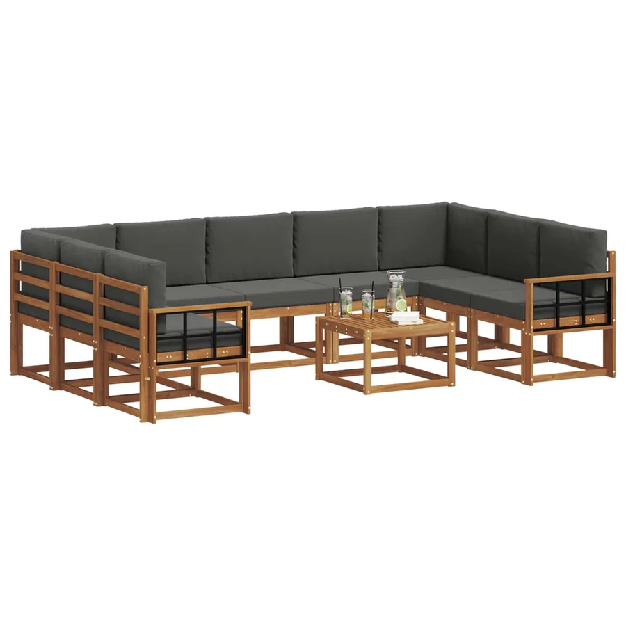 Ensemble de canapés d'extérieur 10 pcs Naturel et Anthracite - 3