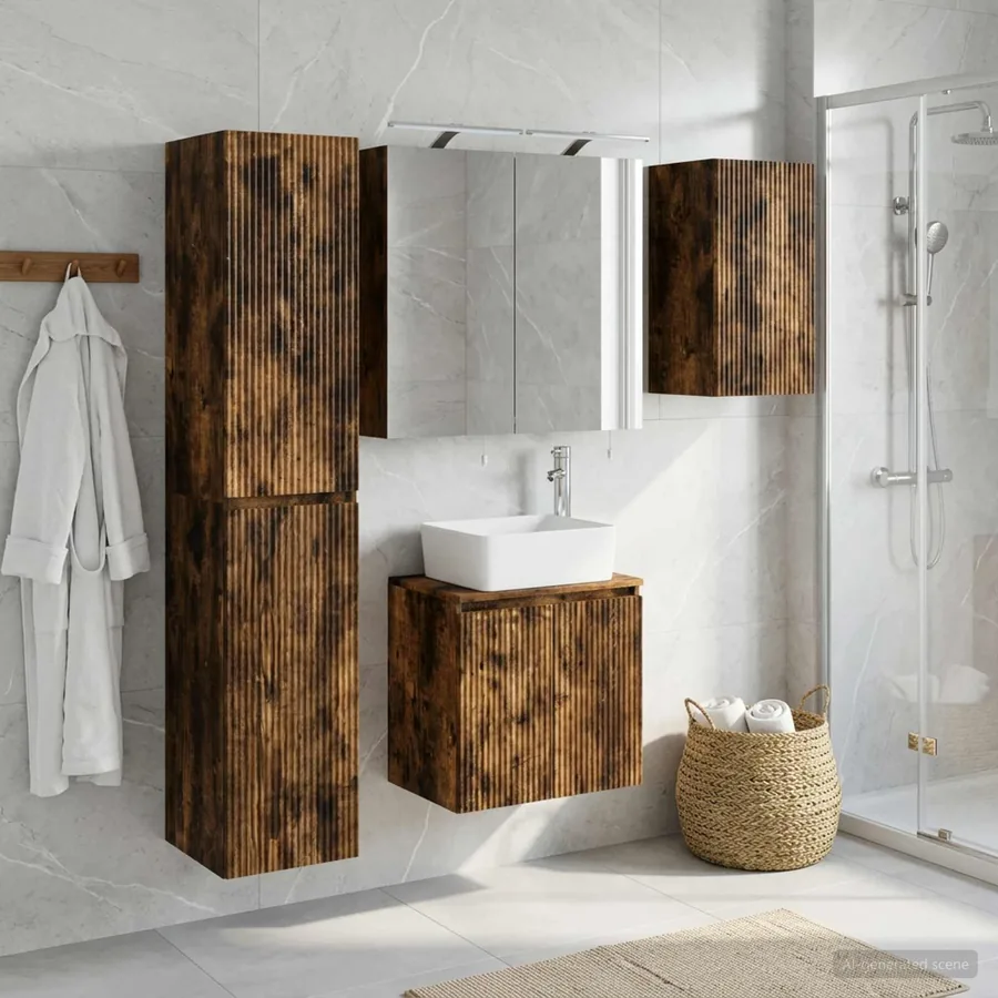Ensemble d'armoire de salle de bain 5 pcs Chêne fumé