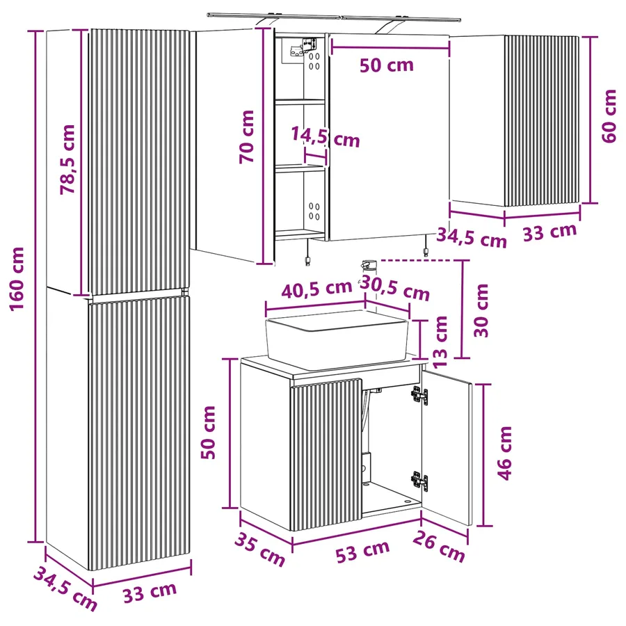 Ensemble d'armoire de salle de bain 5 pcs Chêne fumé - 15