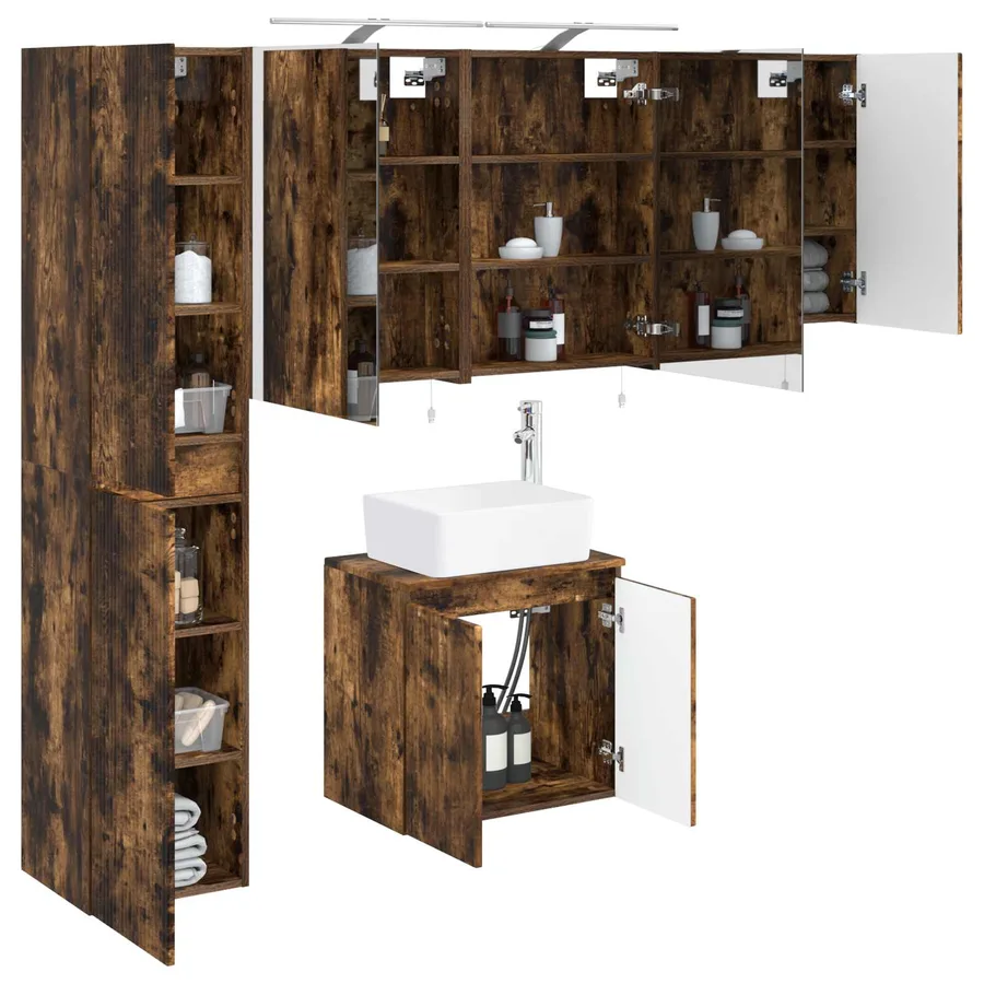 Ensemble d'armoire de salle de bain 5 pcs Chêne fumé - 3