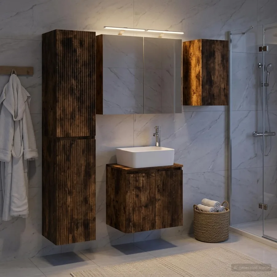 Ensemble d'armoire de salle de bain 5 pcs Chêne fumé - 4