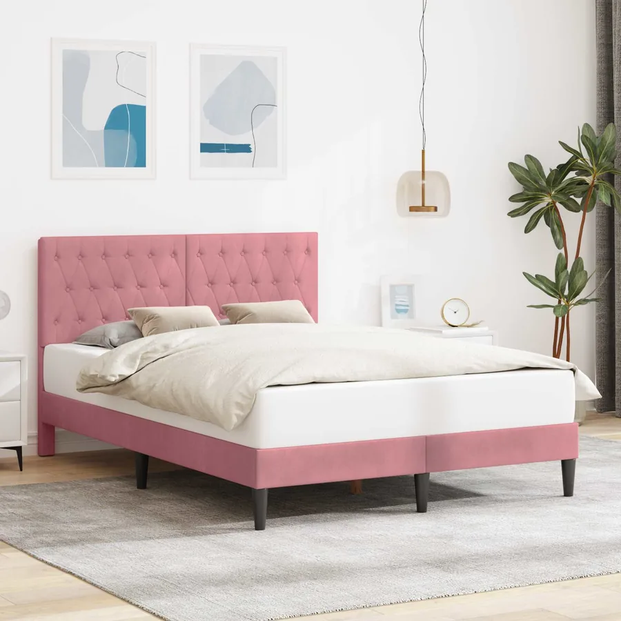 Cadre de lit avec tête de lit Rose 120 x 200 cm Velours