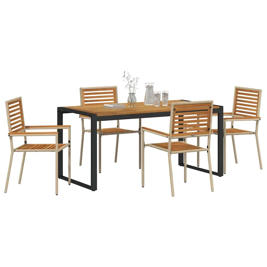 Ensemble de salle à manger pour jardin 5 pcs Beige et Marron - 3