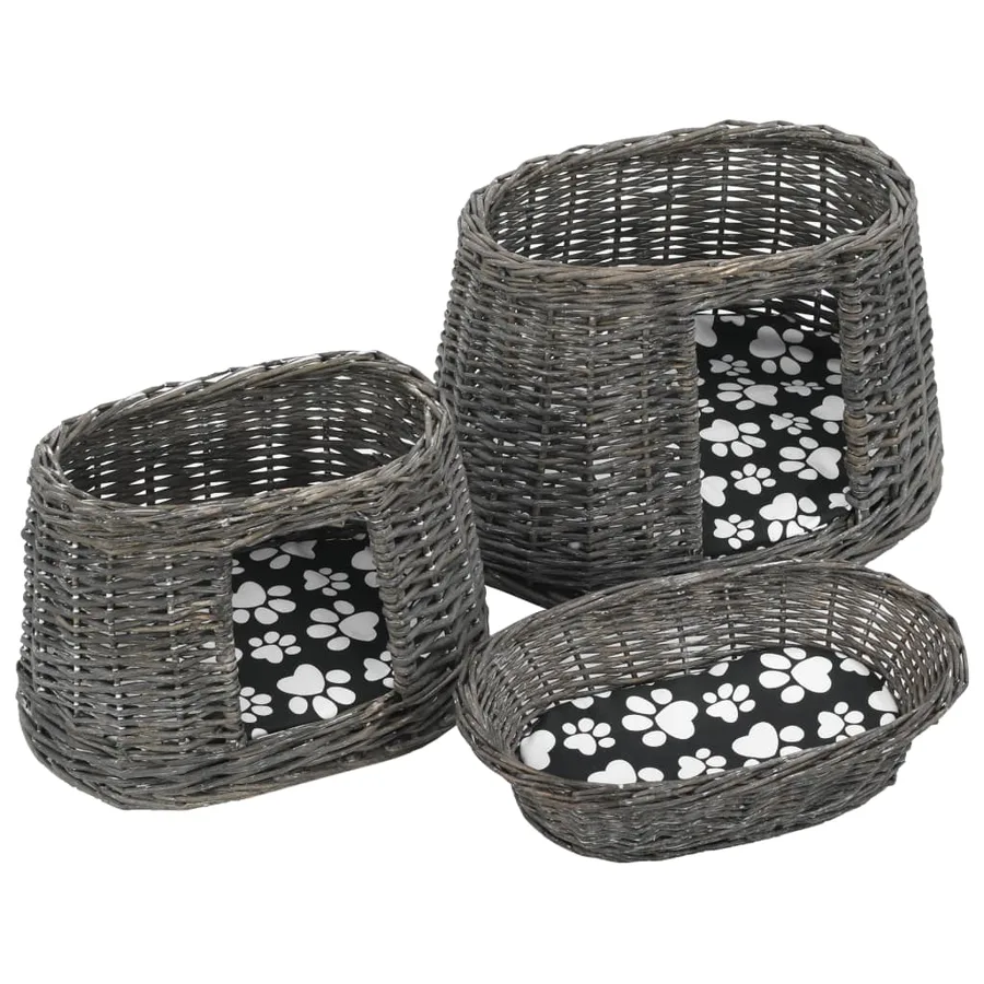 Jeu de panier pour chats 3 pcs avec coussins Gris 47x34x60 cm - 6