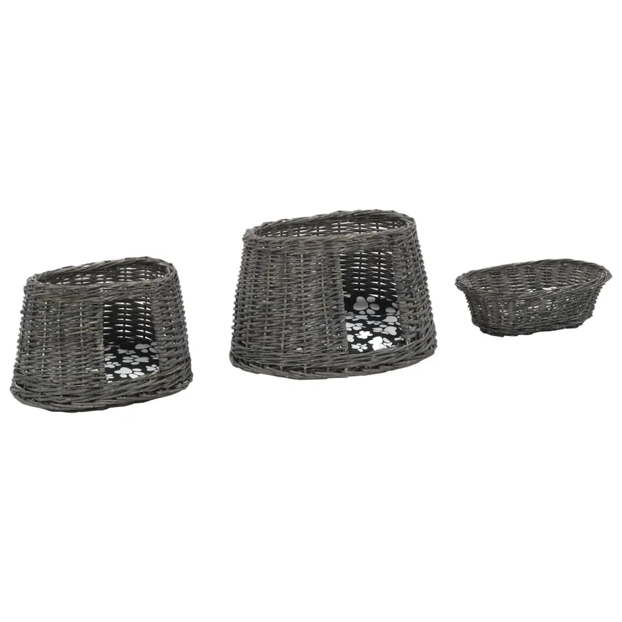 Jeu de panier pour chats 3 pcs avec coussins Gris 47x34x60 cm - 7