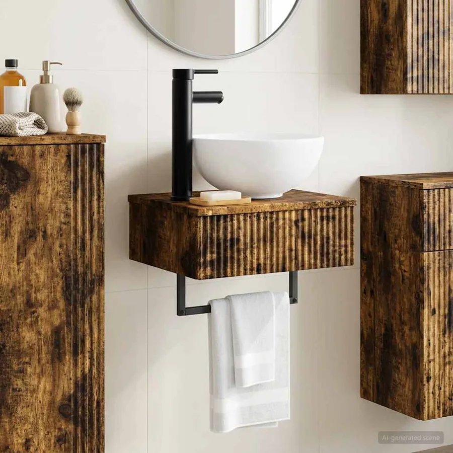 Basin de lavage mural Chêne fumé 40 x 35 x 39 cm