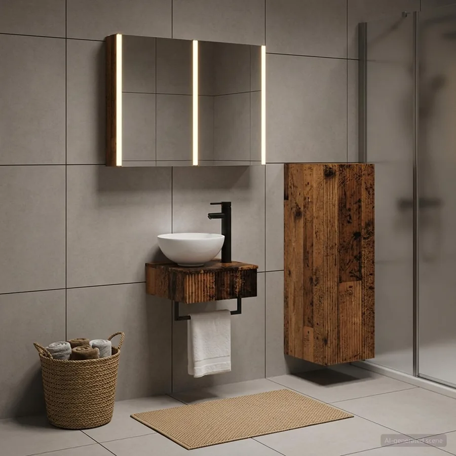 Ensemble d'armoire de salle de bain 4 pcs Bois ancien