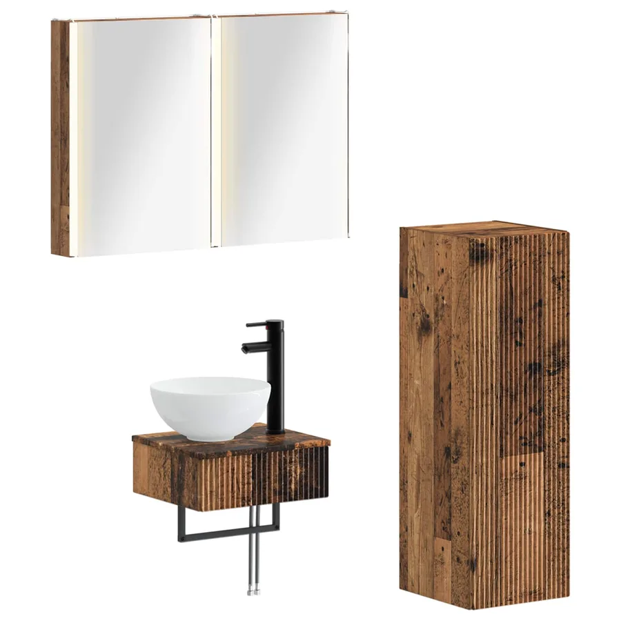 Ensemble d'armoire de salle de bain 4 pcs Bois ancien - 2